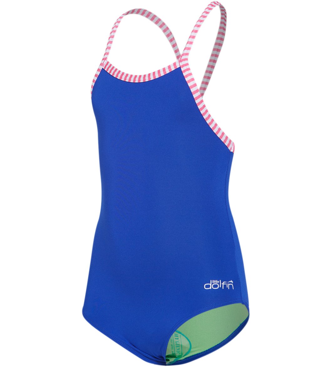 Dolfin Toddler Girls' Solid One Piece Swimsuit 2T-6X - Blue 3T - Swimoutlet.com