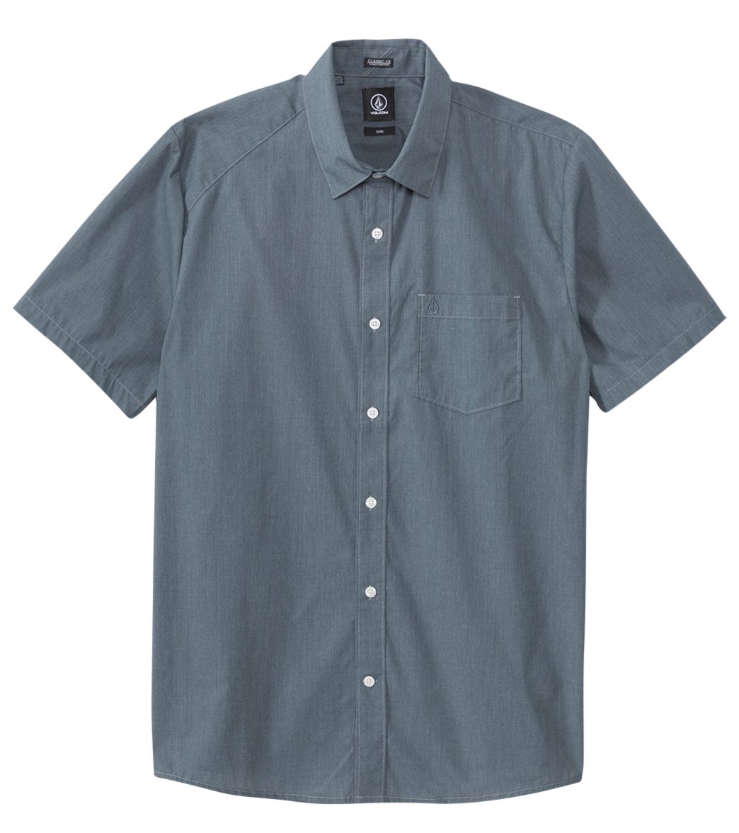 Volcom Men's Everett Solid Short Sleeve Shirt - Putty Small Cotton/Polyester - Swimoutlet.com