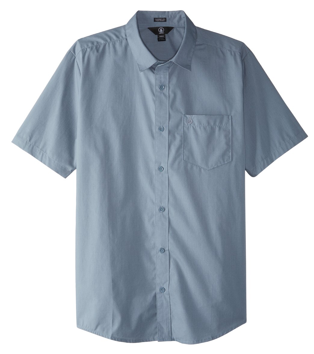Volcom Men's Everett Solid Short Sleeve Shirt - Ash Blue Small Cotton/Polyester - Swimoutlet.com