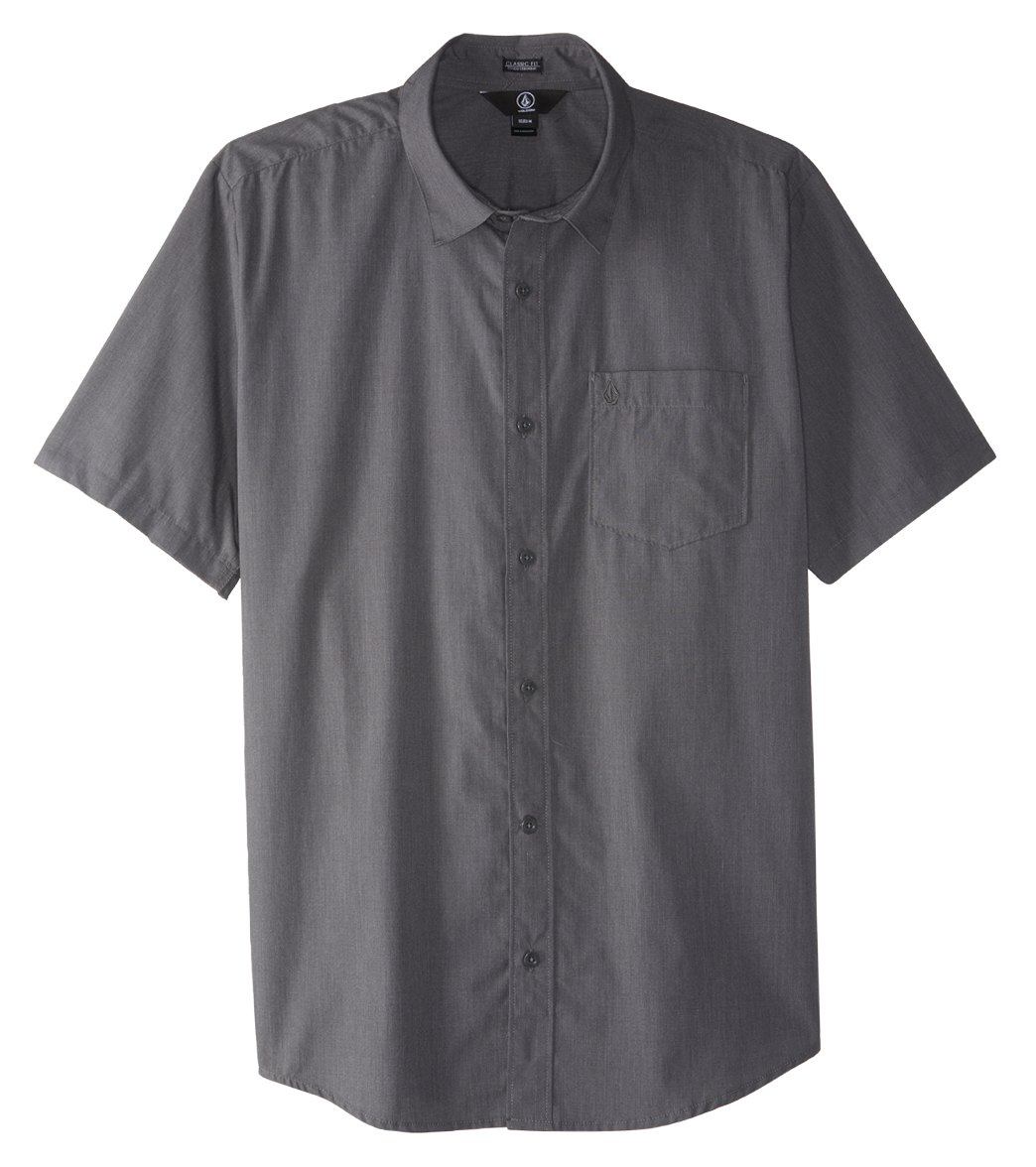 Volcom Men's Everett Solid Short Sleeve Shirt - Asphalt Black Small Cotton/Polyester - Swimoutlet.com