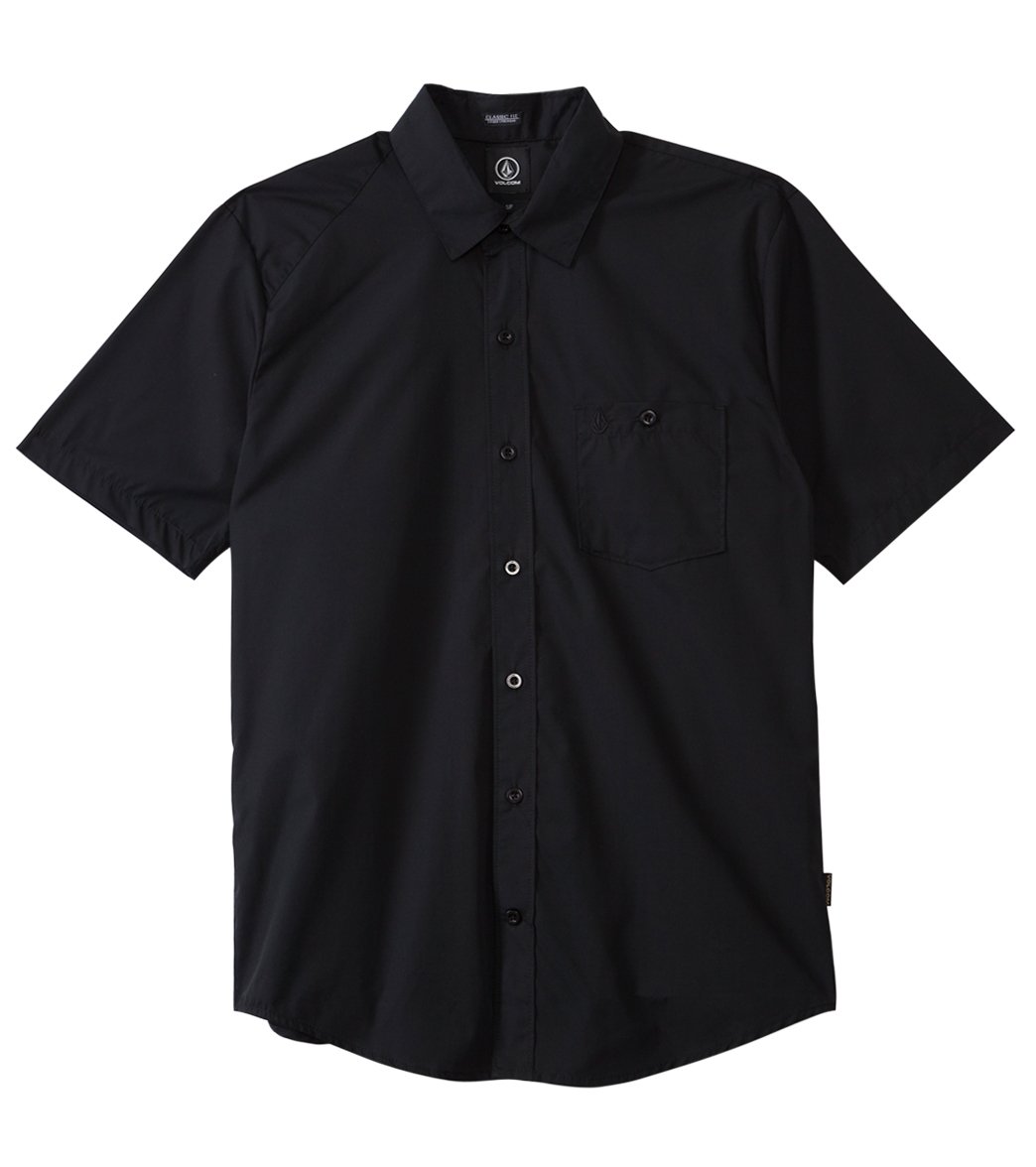Volcom Men's Everett Solid Short Sleeve Shirt - Black Small Cotton/Polyester - Swimoutlet.com