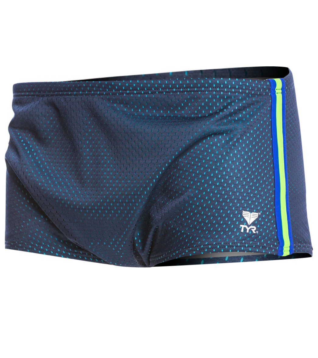 TYR Solid Brites Polymesh Trainer Square Leg Swimsuit - Navy/Green/Blue 32 Polyester - Swimoutlet.com