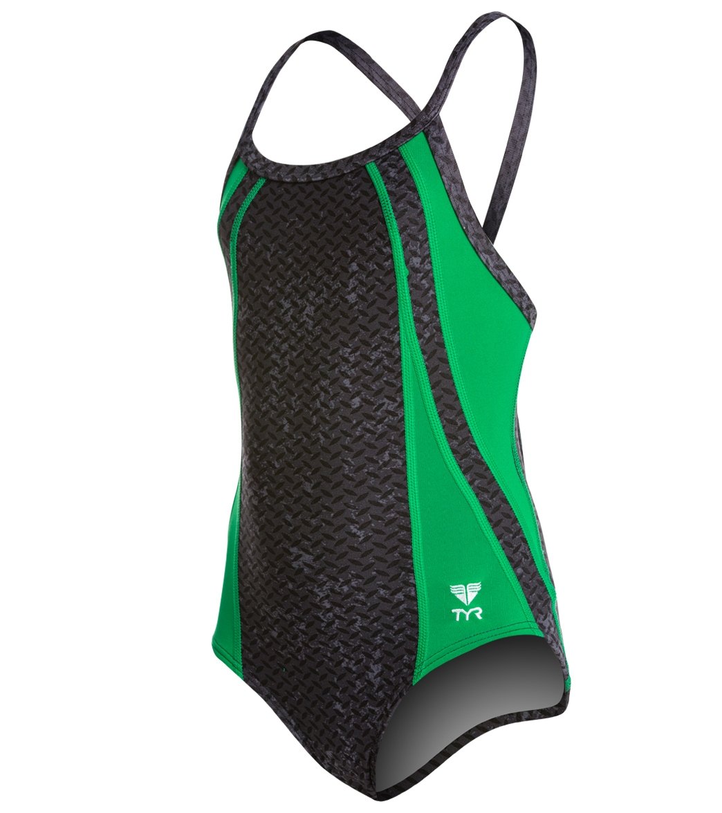 TYR Viper Youth Diamondfit One Piece Swimsuit - Green 22 Polyester/Spandex - Swimoutlet.com