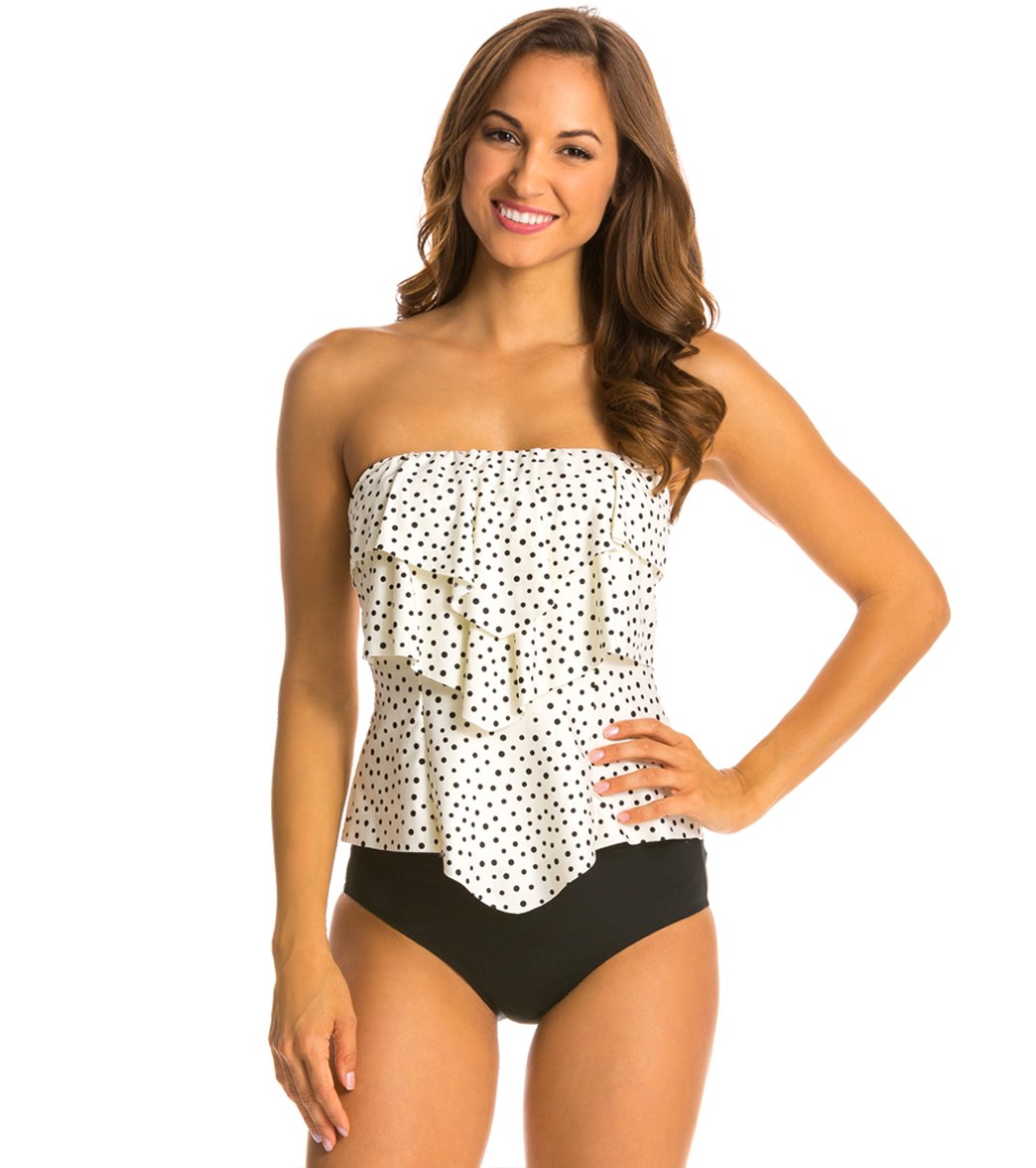 Eco Swim Speckled Dot Layered Ruffle Bandeau Tankini Top at SwimOutlet