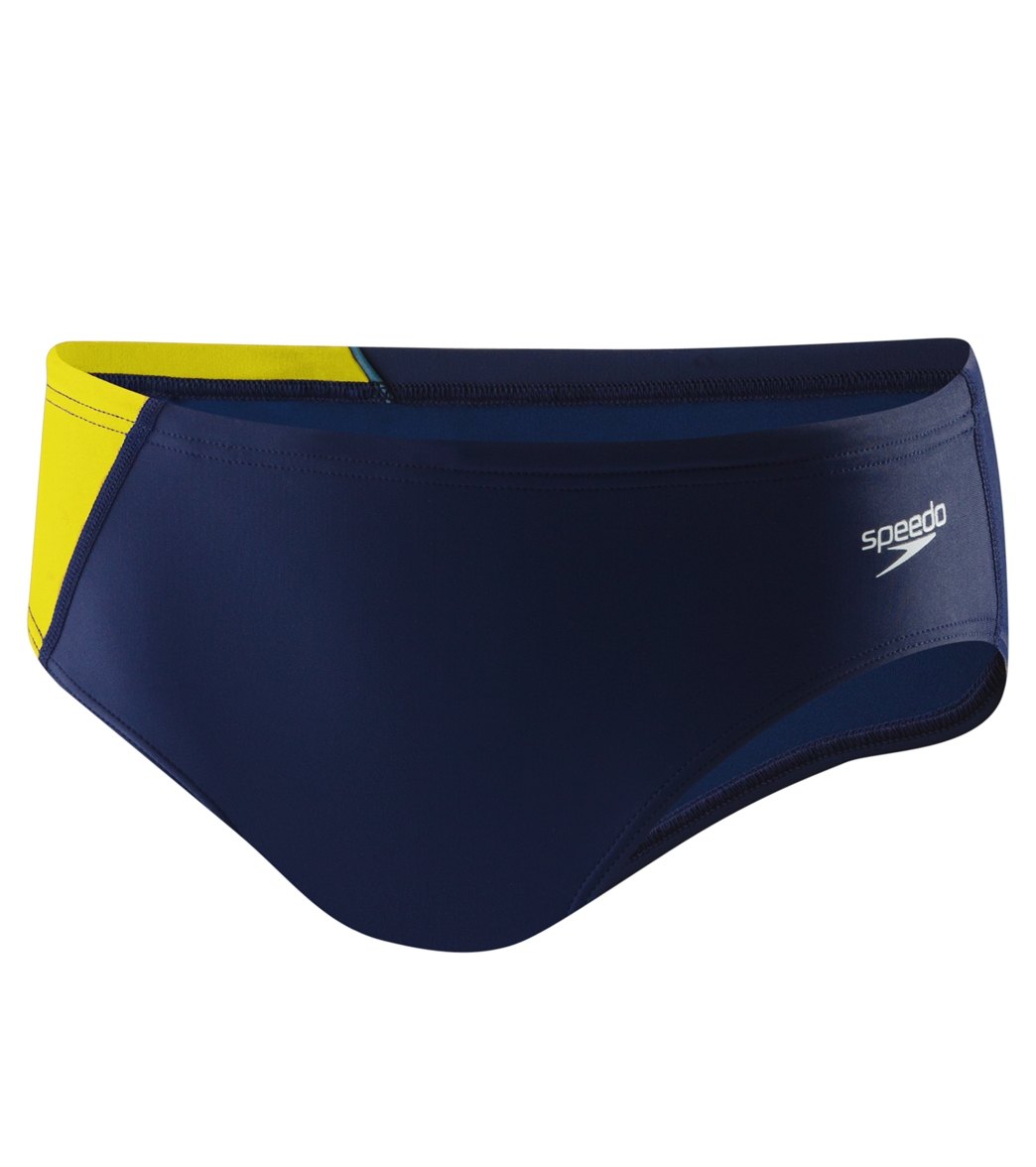 Speedo Powerflex Eco Youth Revolve Splice Brief Swimsuit - Navy/Gold 22 Nylon/Xtra/Life/Lycra® - Swimoutlet.com