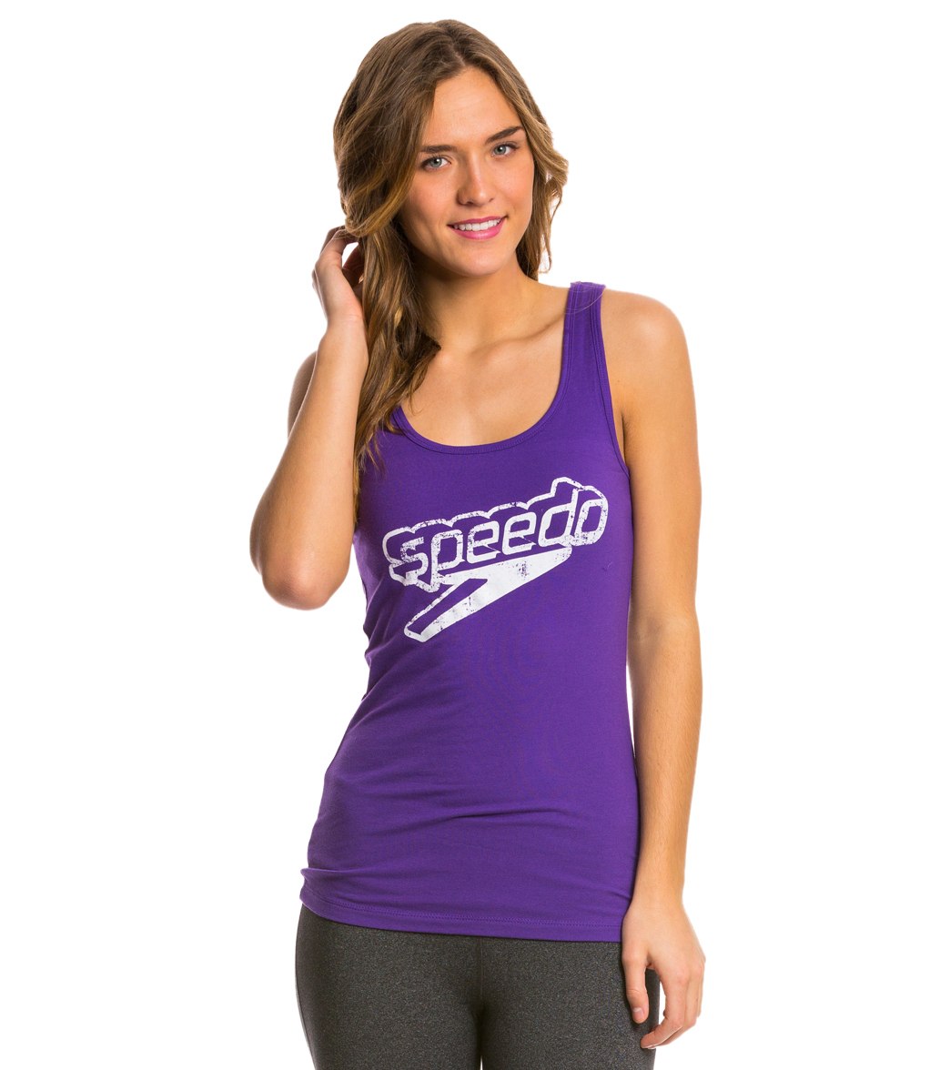 Speedo Female Front Stacked Logo Tank Top - Purple Large Cotton/Polyester - Swimoutlet.com