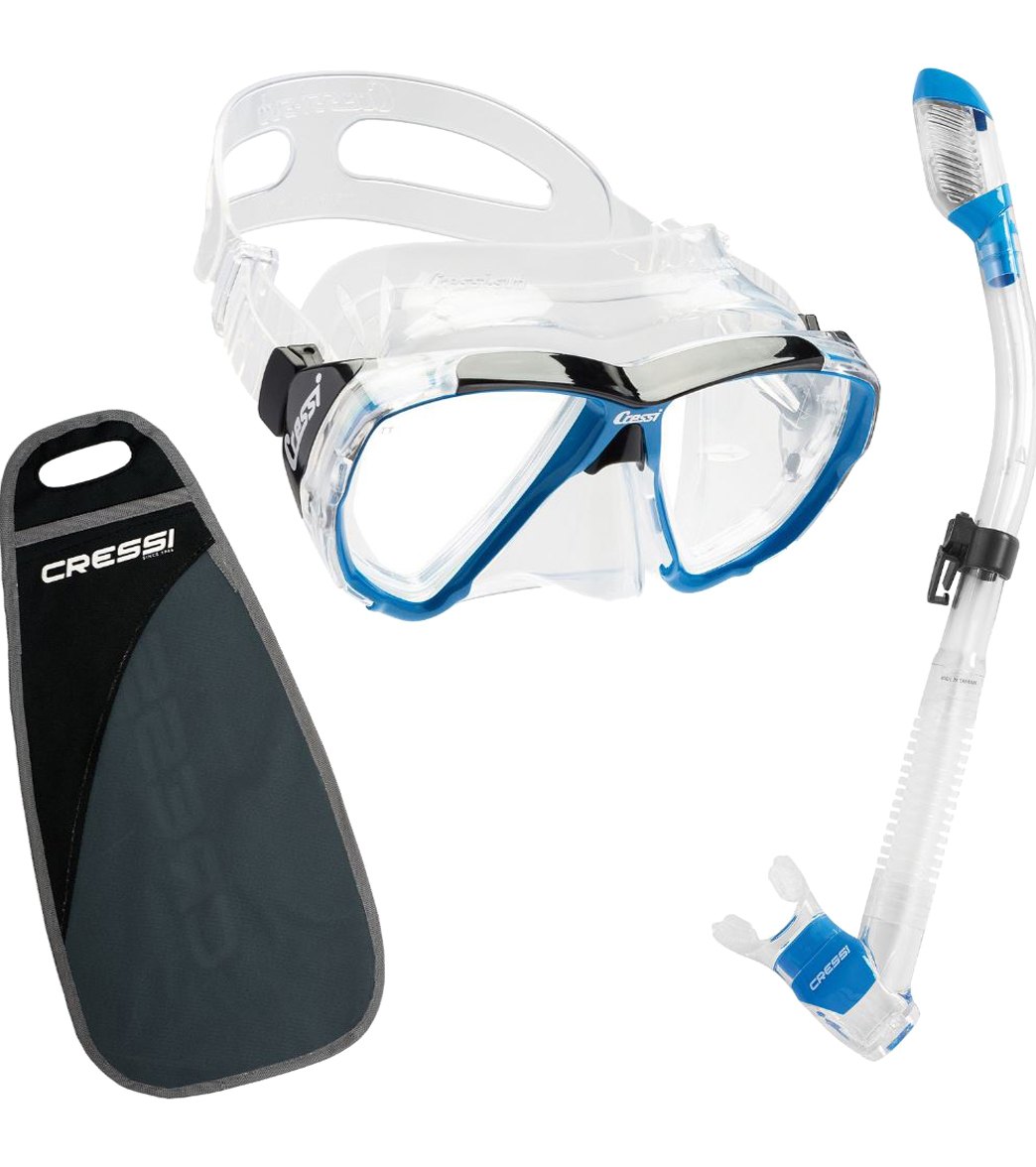 Cressi Scuba Big Eyes Mask & Dry Snorkel Set - Blue Rubber/Silicone - Swimoutlet.com