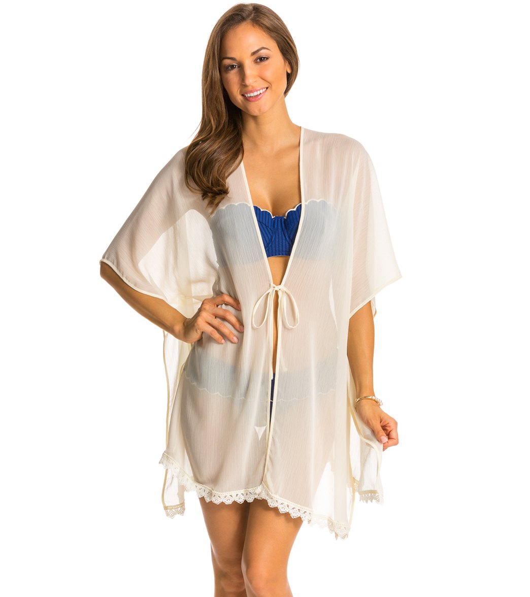 Jessica Simpson Flower Power Crochet Trim Kimono Cover Up At Swimoutlet