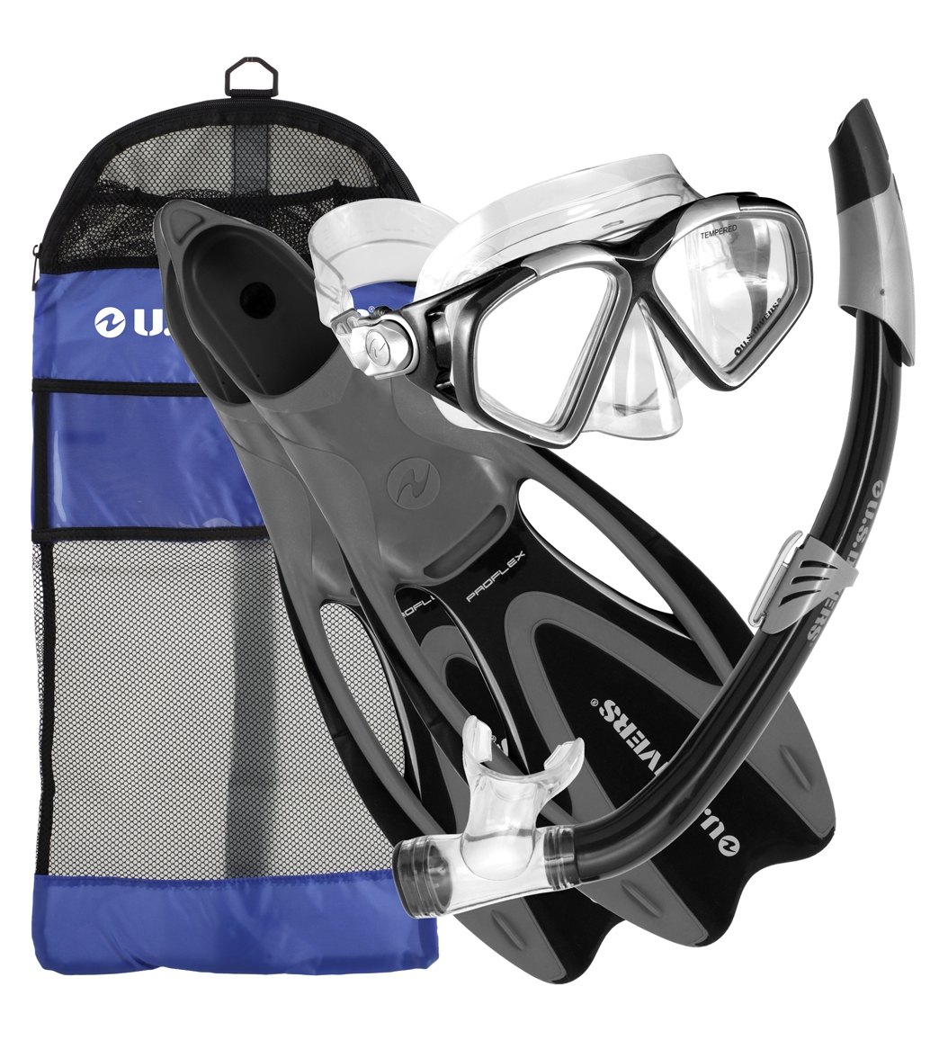 U.s. Divers Cozumel Mask / Seabreeze Snorkel Proflex Fins Gear Bag Set - Black Medium/Large Plastic/Rubber/Silicone - Swimoutlet.com