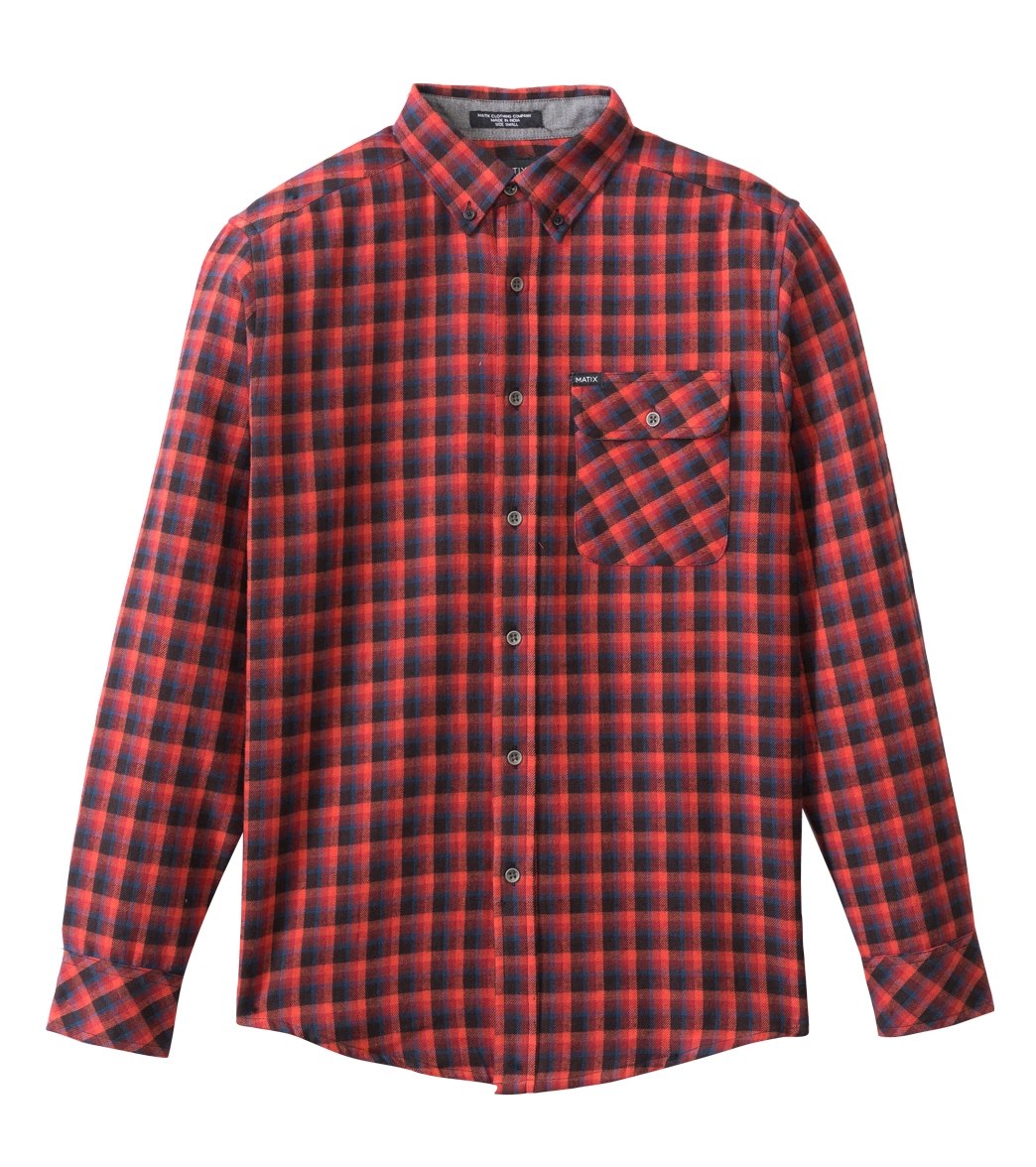 Matix Men's Yeti Long Sleeve Flannel Shirt - Red Small Cotton - Swimoutlet.com