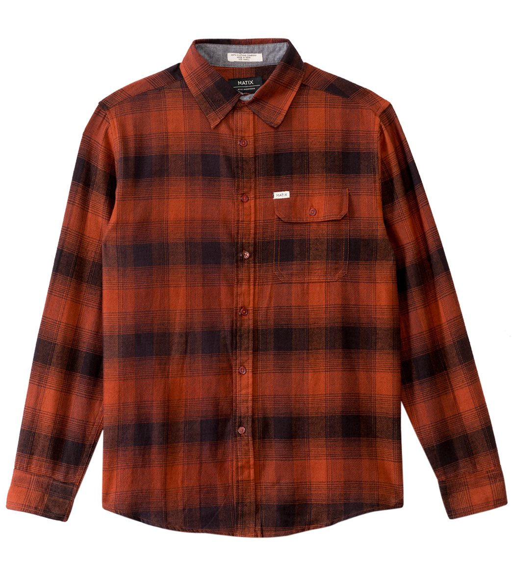 Matix Men's Sleepy Long Sleeve Flannel Shirt - Rust Small Cotton - Swimoutlet.com