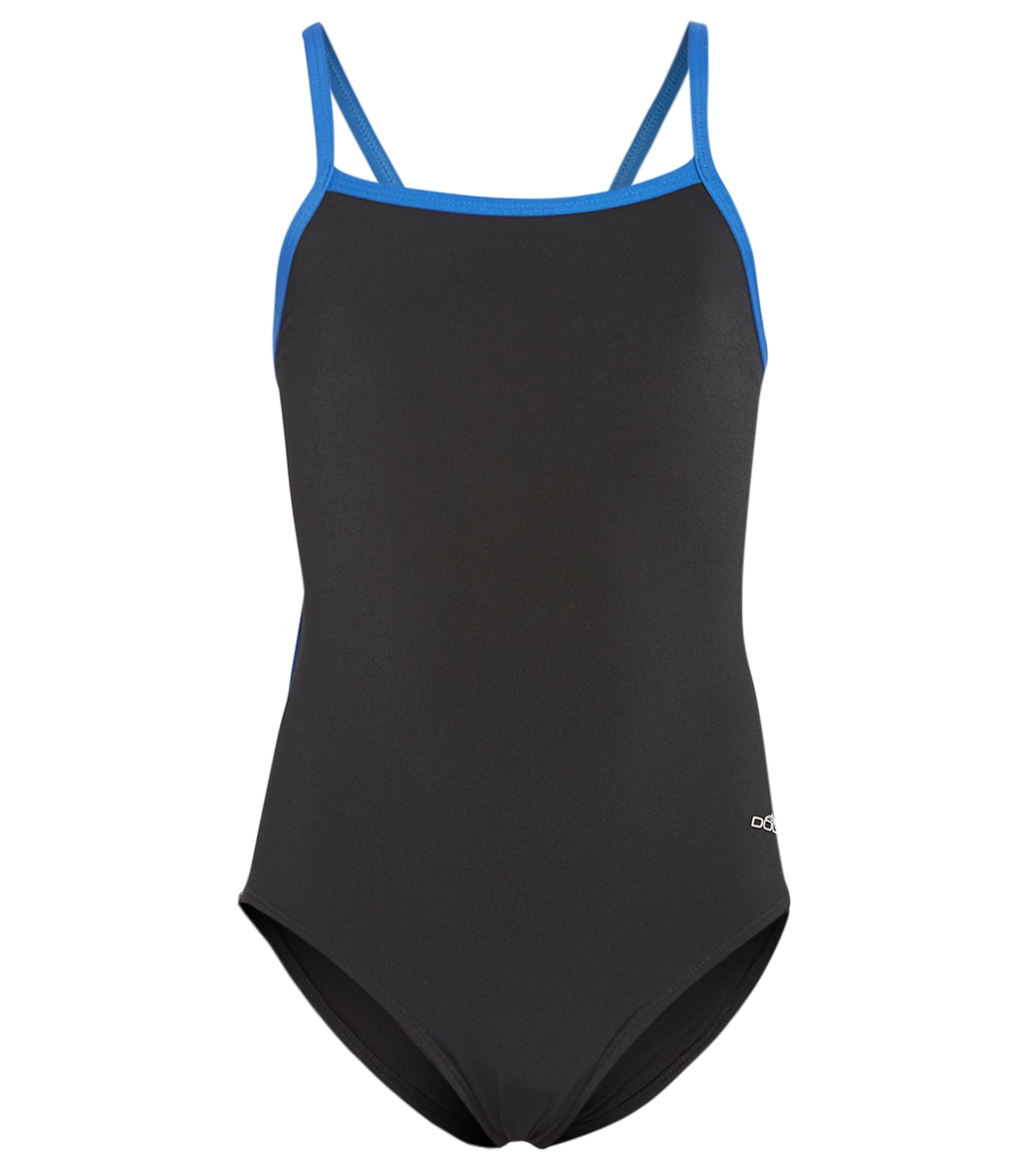 Dolfin All Poly Youth Varsity Solid String Back - Black/Royal 22 Swimsuit - Swimoutlet.com