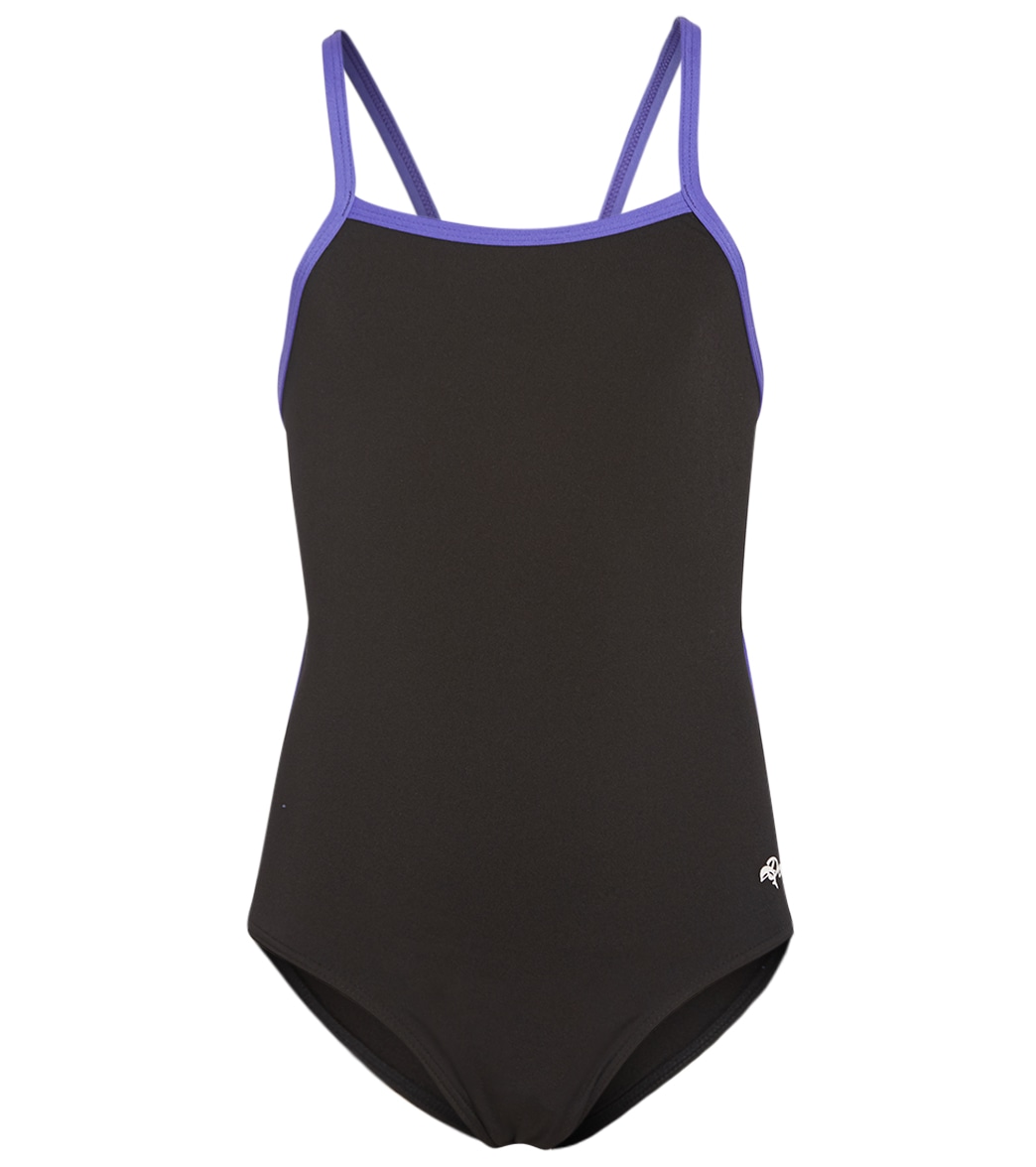 Dolfin All Poly Youth Varsity Solid String Back - Black/Purple 22 Swimsuit - Swimoutlet.com