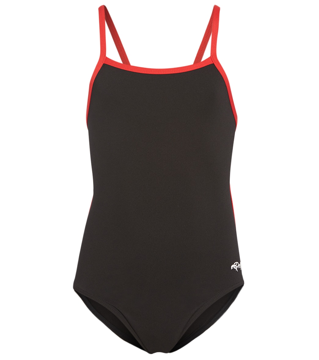 Dolfin All Poly Youth Varsity Solid String Back - Black/Red 22 Swimsuit - Swimoutlet.com
