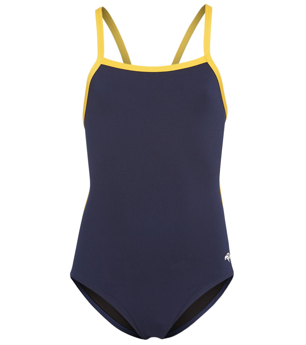 Dolfin All Poly Youth Varsity Solid String Back - Navy/Gold 22 Swimsuit - Swimoutlet.com