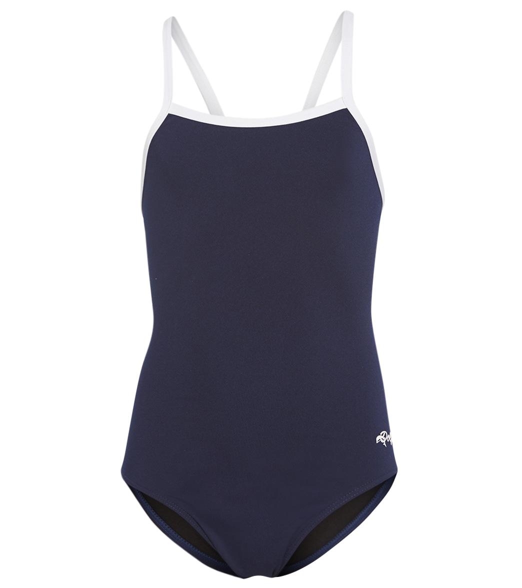 Dolfin All Poly Youth Varsity Solid String Back - Navy/White 24 Swimsuit - Swimoutlet.com