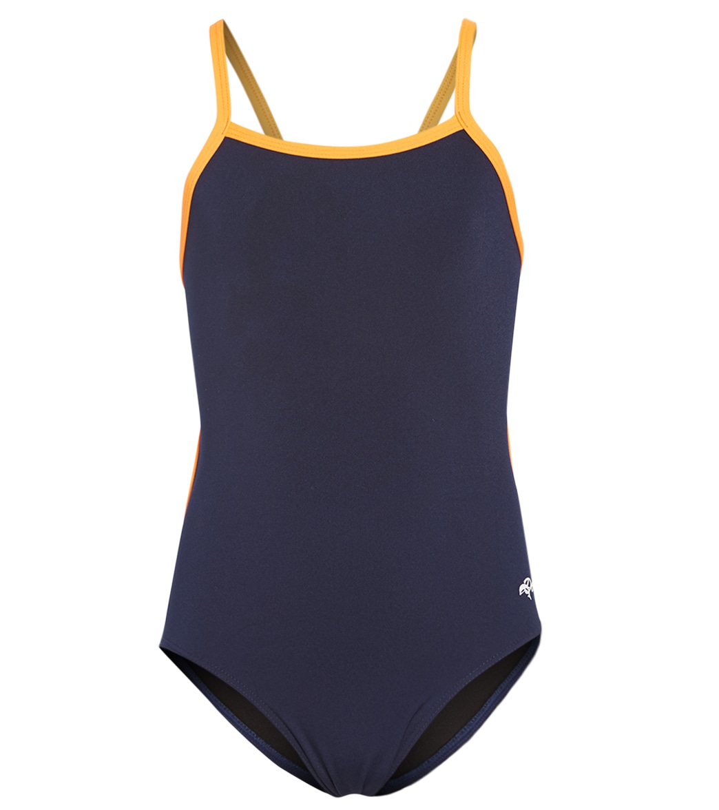 Dolfin All Poly Youth Varsity Solid String Back - Navy/Orange 22 Swimsuit - Swimoutlet.com
