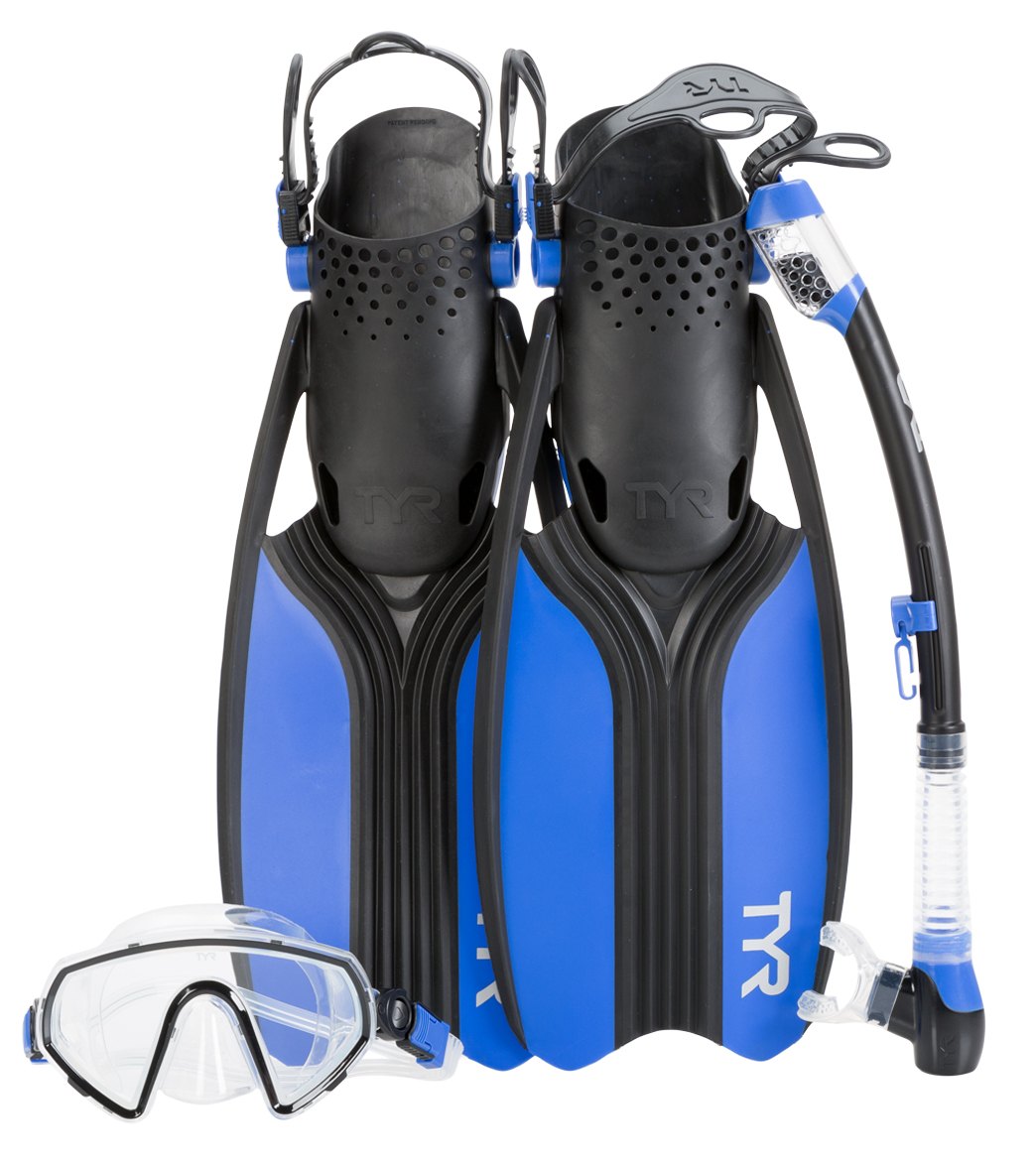 TYR Voyager Mask Snorkel And Fin Set - Blue/Black Large - Swimoutlet.com
