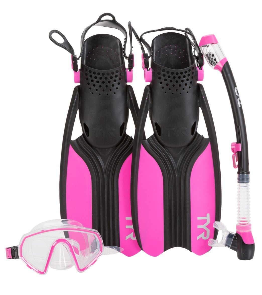 TYR Voyager Mask Snorkel And Fin Set - Pink/Black Medium - Swimoutlet.com