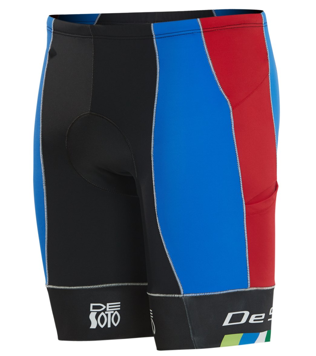 Desoto Men's Mobius 4 Pocket Tri Short - Red/Blue/De Soto Leg Band Large - Swimoutlet.com