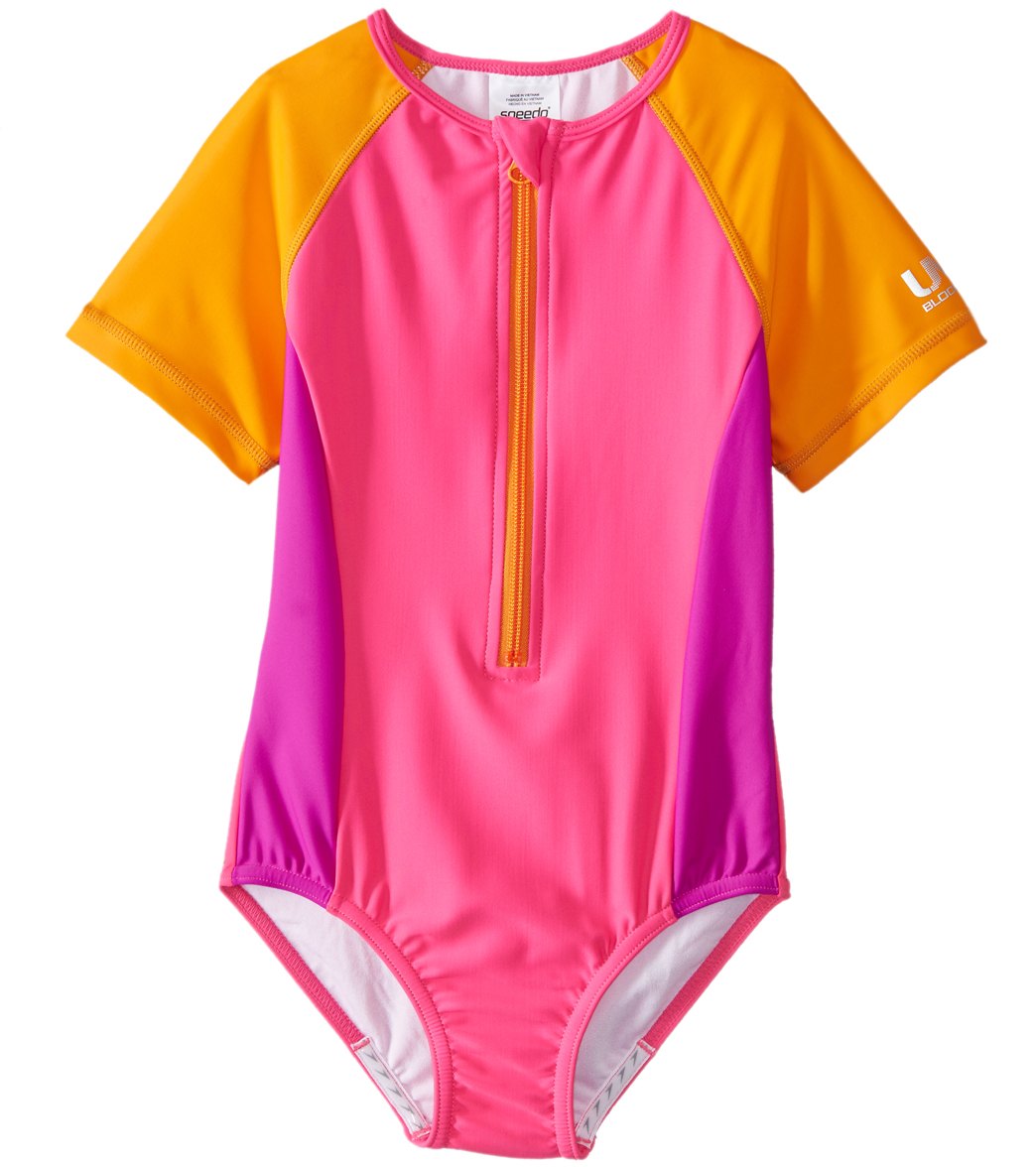 Speedo Girls' Short Sleeve Zip One Piece Swimsuit (7yrs16yrs) at