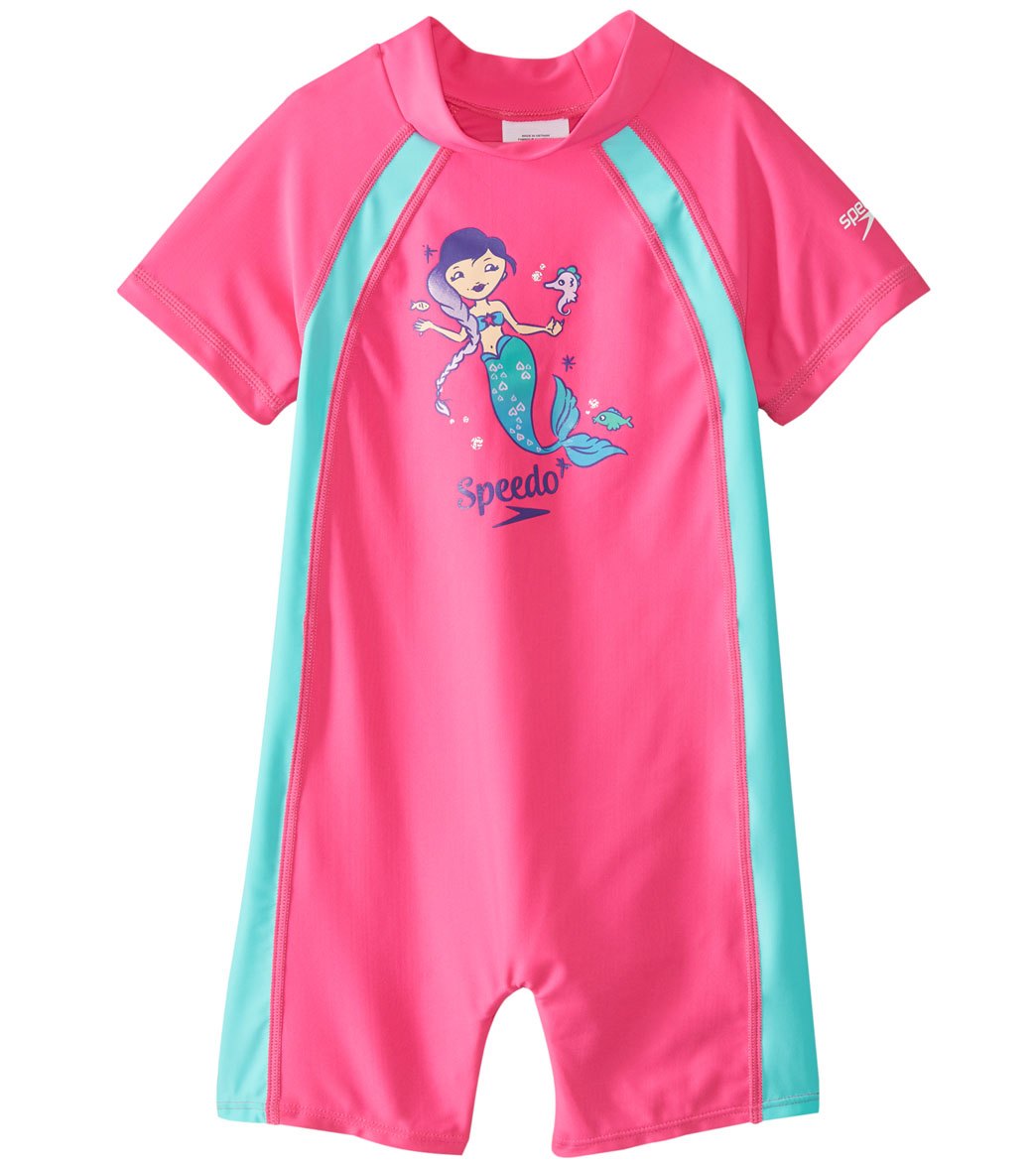 Speedo Girls' Short Sleeve Sun Suit Upf 50+ 12 Months-3T - Pink 12Mo - Swimoutlet.com