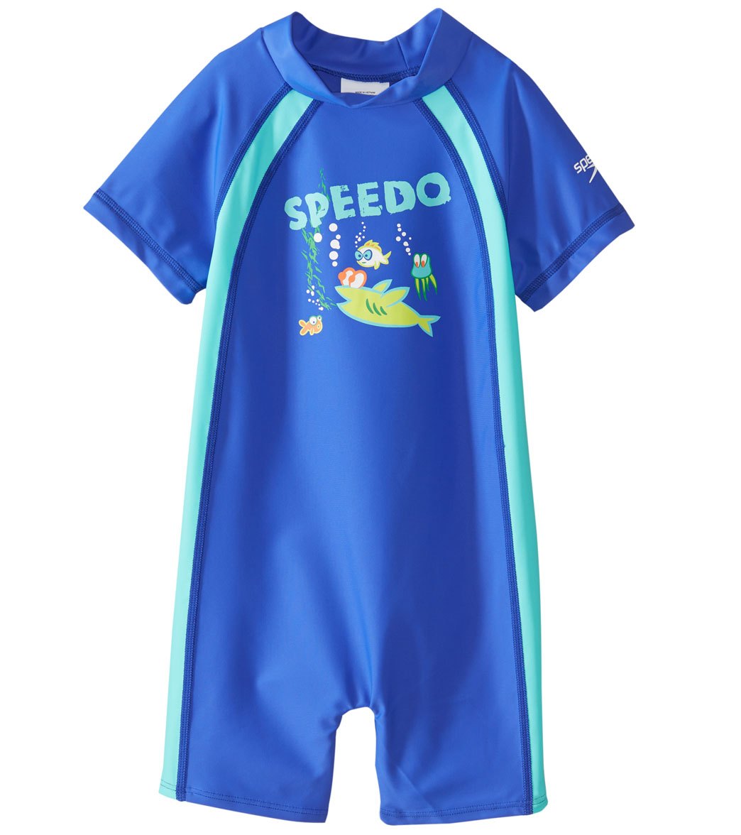 Speedo Girls' Short Sleeve Sun Suit Upf 50+ 12 Months-3T - Dark Peri 12Mo - Swimoutlet.com
