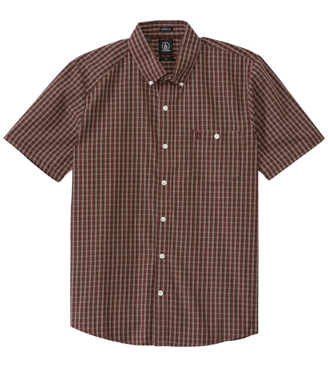 Volcom Men's Everett Mini Check S/S Shirt - Cherrywood Small Cotton/Polyester - Swimoutlet.com