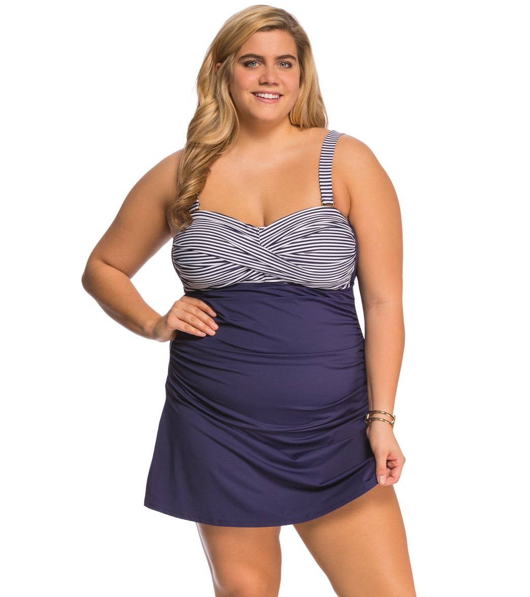 Anne Cole Plus Size Rugby Stripe Swimdress at SwimOutlet.com - Free ...