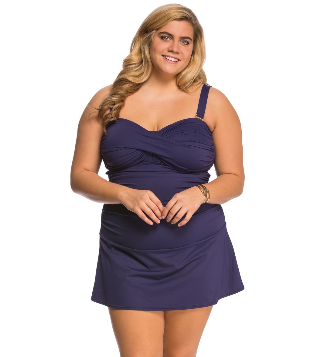 Anne Cole Plus Size Color Blast Solid Twist Front Shirred Swimdress at ...
