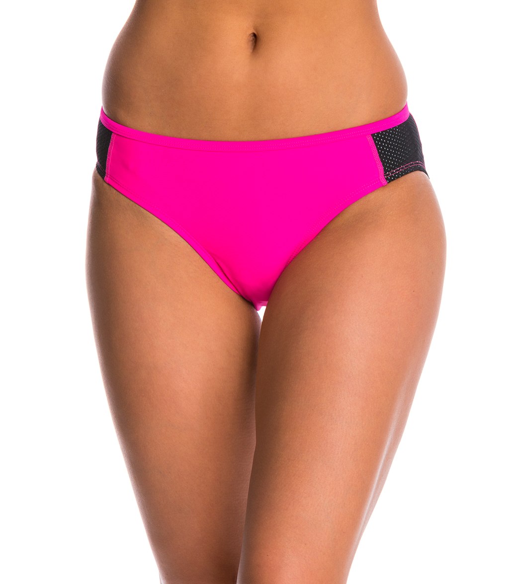 Champion Women's Side Mesh Brief - Black/Pinksicle X-Small Polyester - Swimoutlet.com