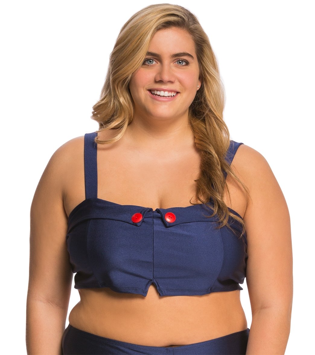 Girlhowdy Plus Size Helen Button Crop Bikini Top - Navy 16W - Swimoutlet.com