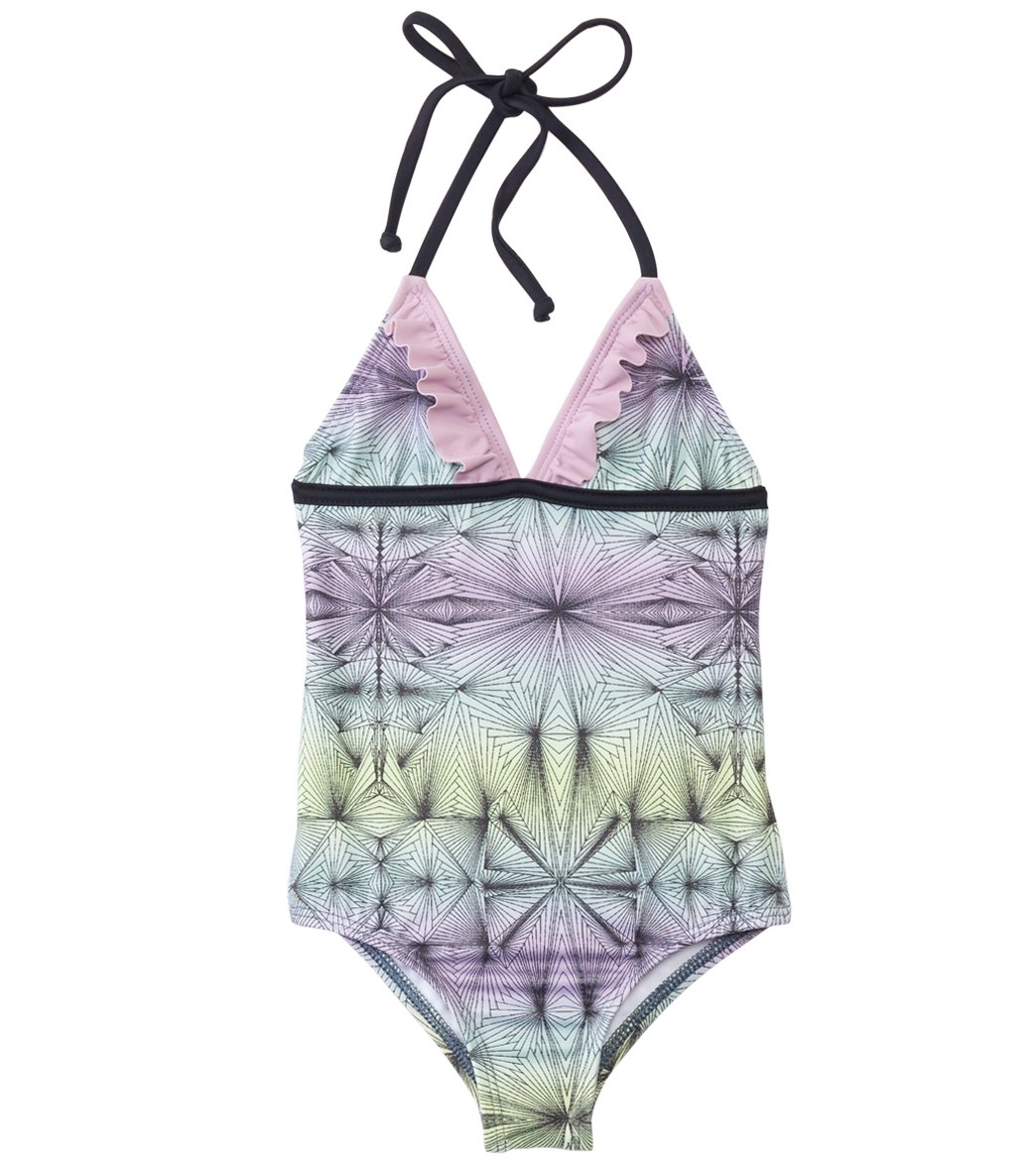 Hurley Girls' Fine Lines Ruffle Halter One Piece Swimsuit (4yrs6X) at