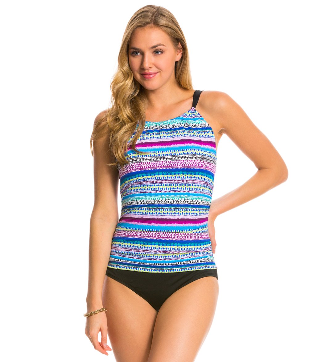 Jantzen Painted Stripe High Neck One Piece Swimsuit at