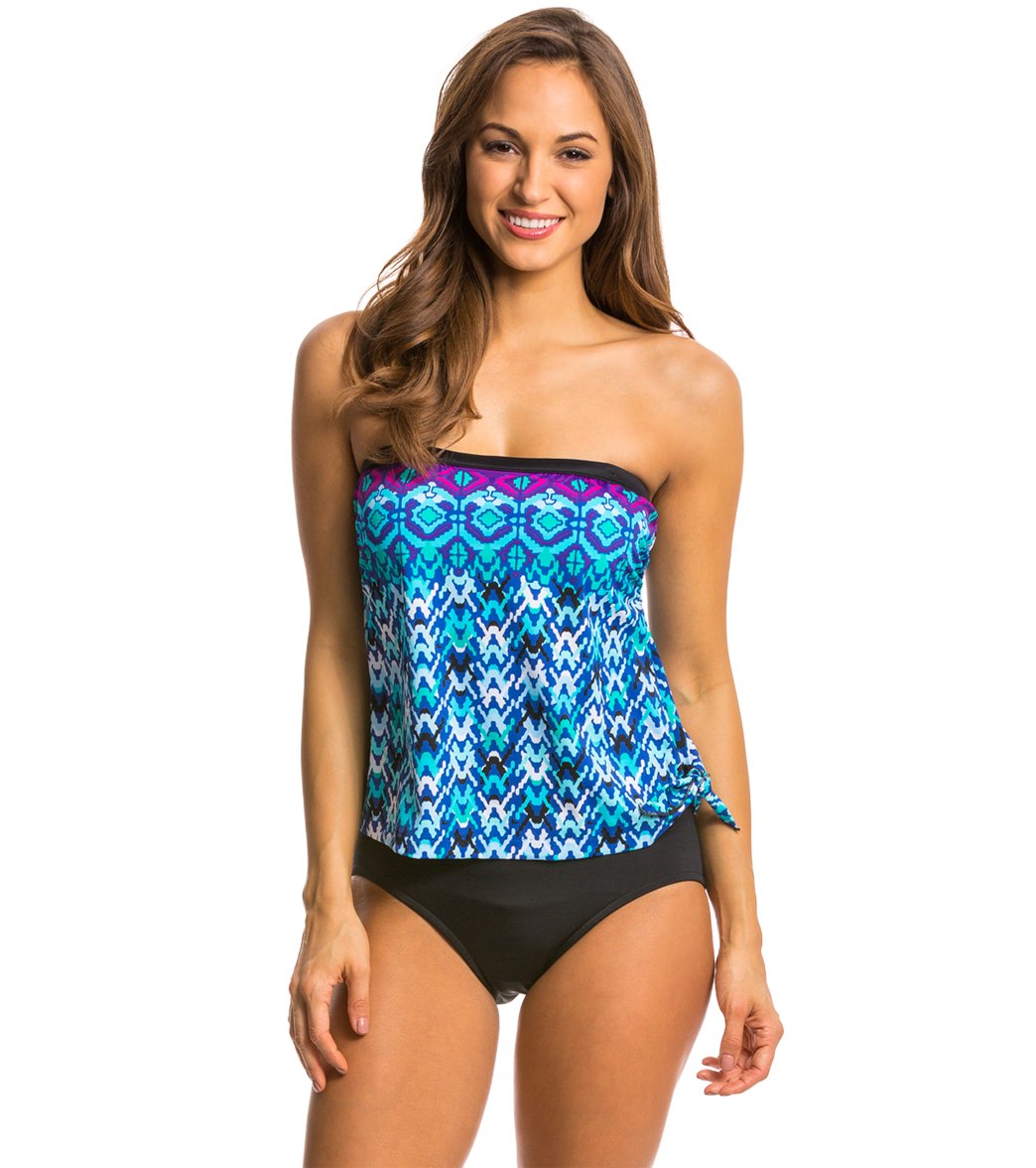 Maxine Diamond Kisses Bandeau Faux Tankini One Piece Swimsuit at ...