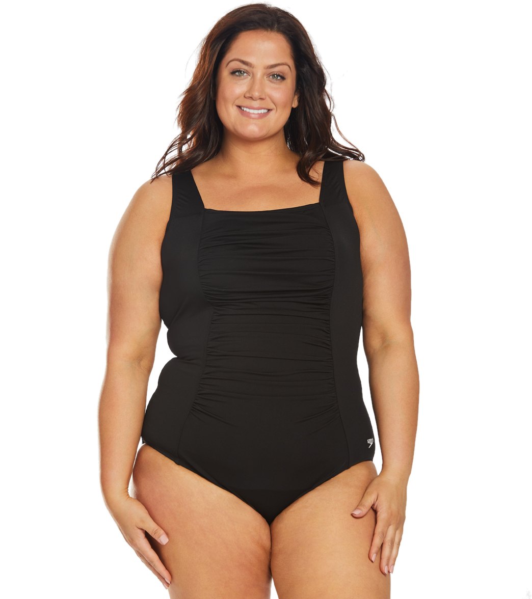 Speedo Shirred Tank Plus Size One Piece Swimsuit At