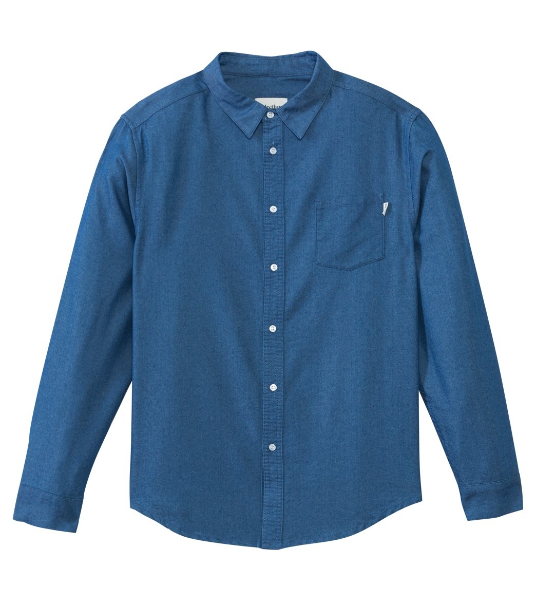 Rhythm Men's Willow Chambray Long Sleeve Shirt - Indigo Blue Small Cotton - Swimoutlet.com