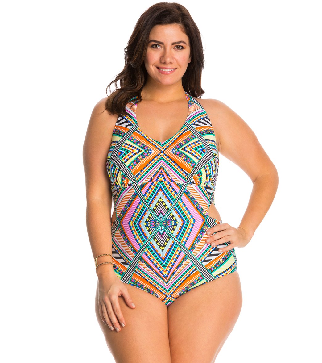Jessica Simpson Plus Swimwear Plus Size Venice Beach Cut Out Halter One