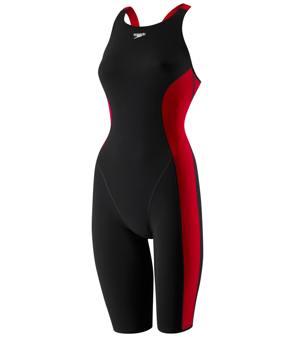 Speedo Women's Powerplus Kneeskin Tech Suit Swimsuit - Black/True Red 28 - Swimoutlet.com