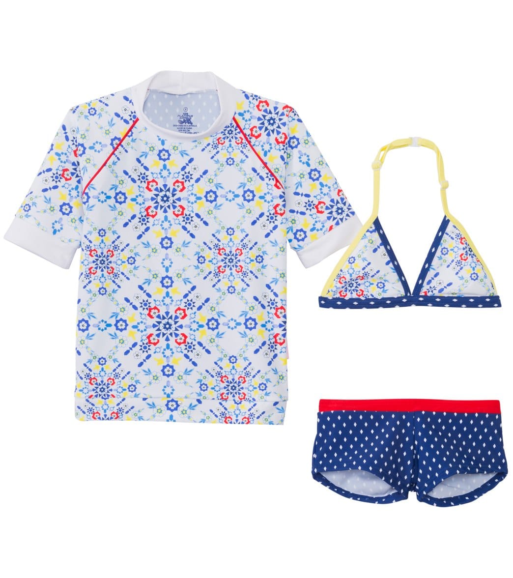 Platypus Girls' UPF 50+ Kaleidoscope S/S Rash Guard + Bikini Set (18mos