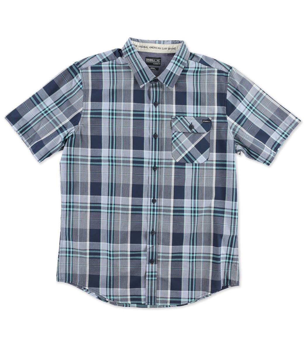 O'neill Men's Emporium Plaid Short Sleeve Shirt - Dark Navy Small Cotton/Polyester - Swimoutlet.com