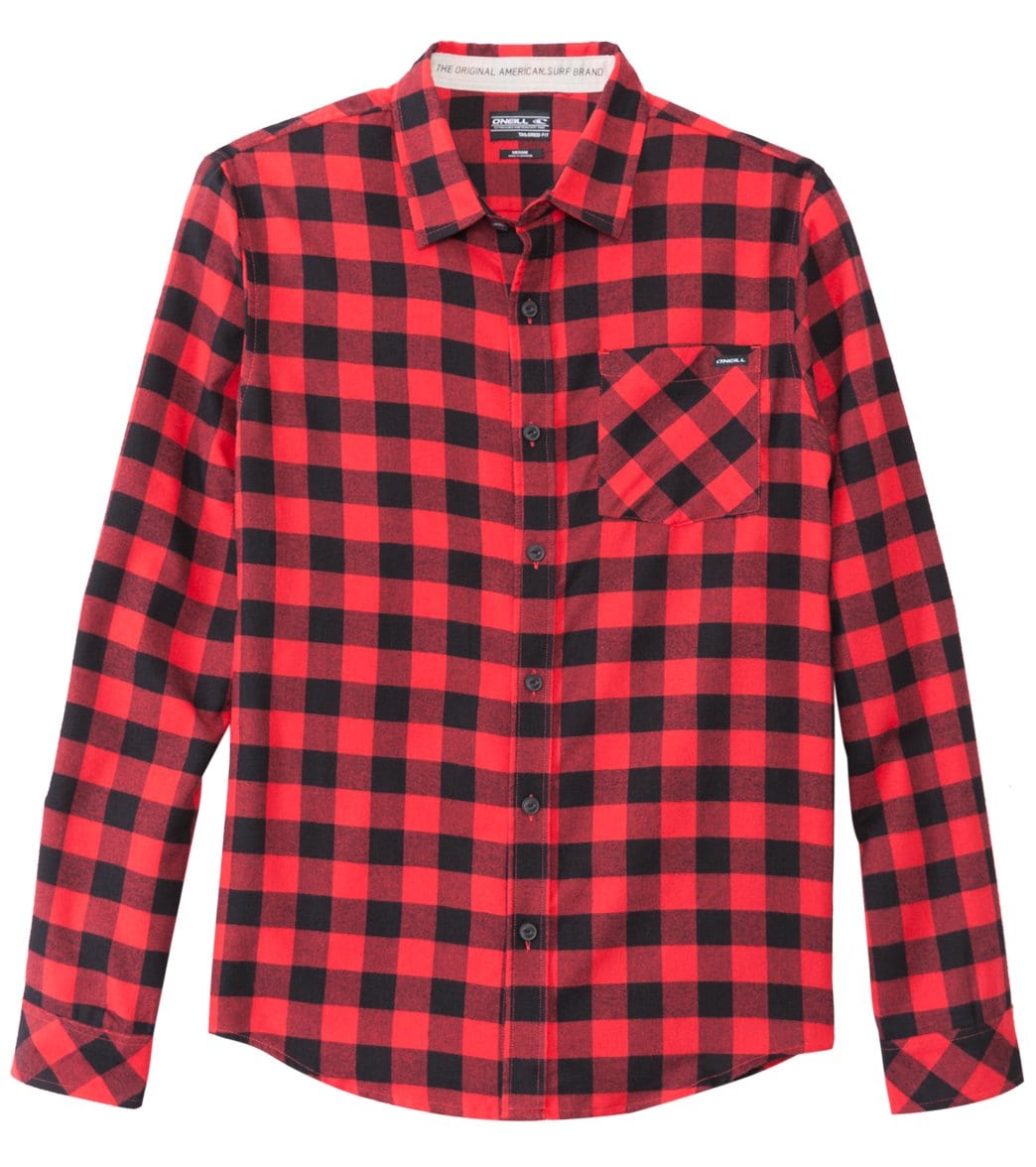 O'neill Men's Cooker Long Sleeve Shirt - Red Small Cotton/Polyester - Swimoutlet.com