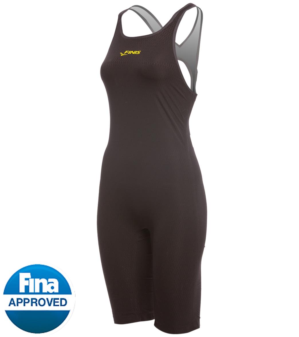 Finis Women's Onyx Solid Open Back Kneeskin Tech Suit Swimsuit - Black 25 - Swimoutlet.com