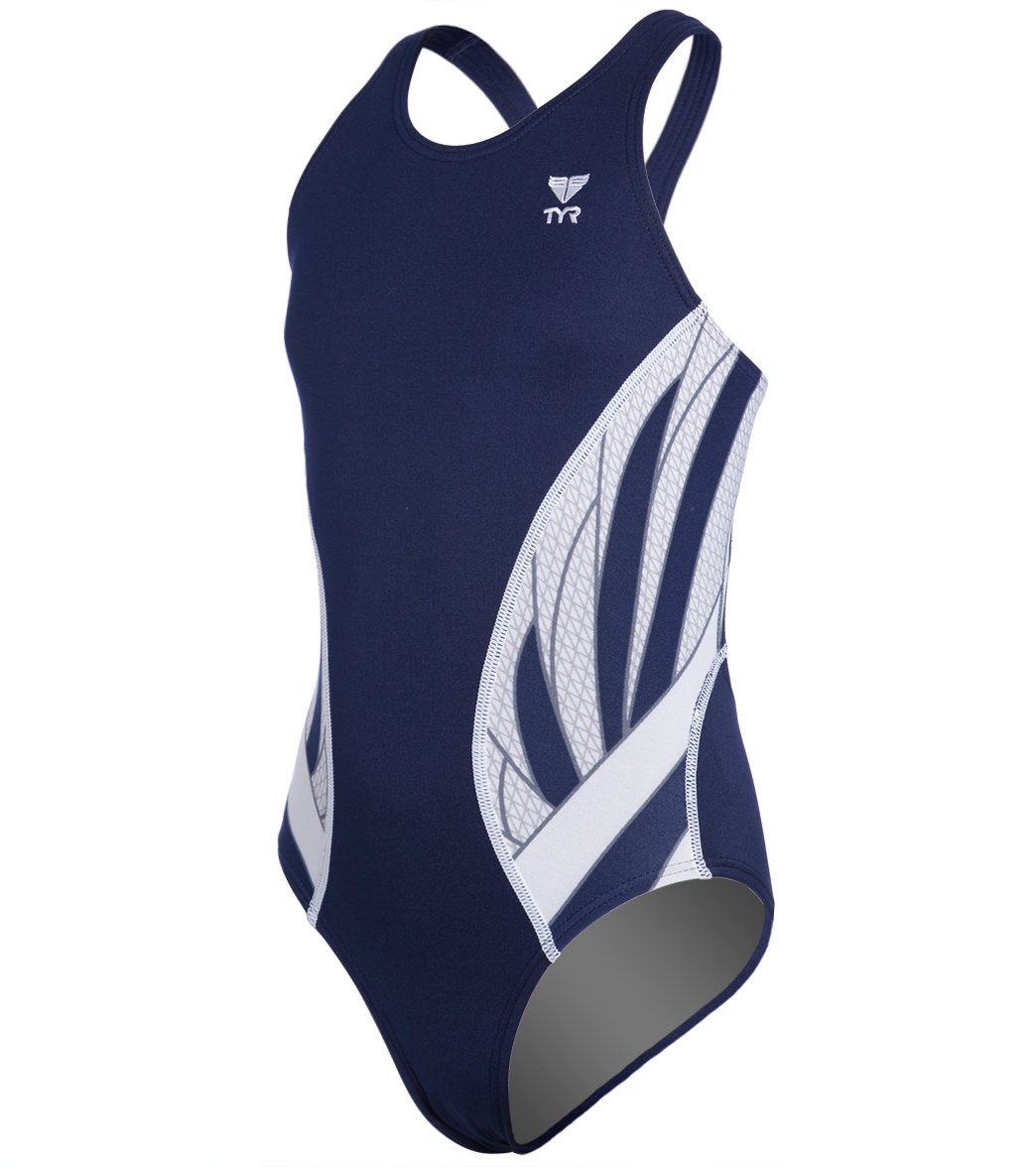 TYR Girls' Phoenix Maxfit One Piece Swimsuit - Navy/White 22 Polyester/Spandex - Swimoutlet.com