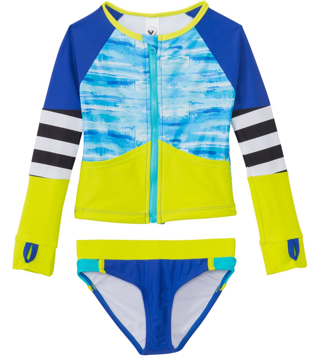 Limeapple Swimwear Girls' Hawaii Zip Up Rash Guard Set (4yrs16yrs) at