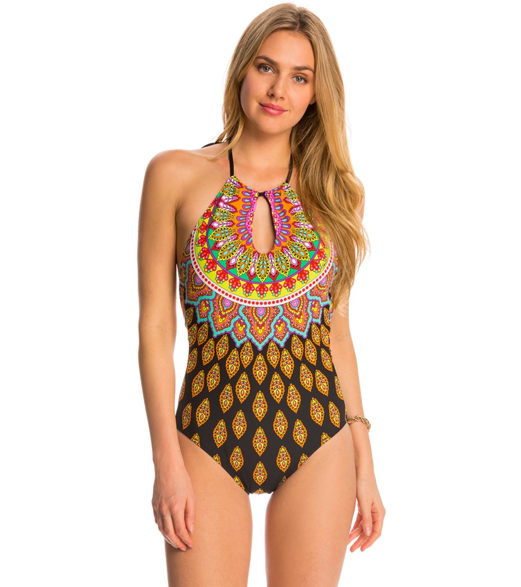 Trina Turk Swimwear Moroccan Medallion High Neck One Piece Swimsuit at