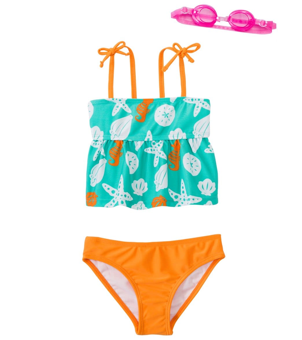 Jump N Splash Girls' Sassy Seashell Two-Piece Swimsuit w/ Free Goggles ...