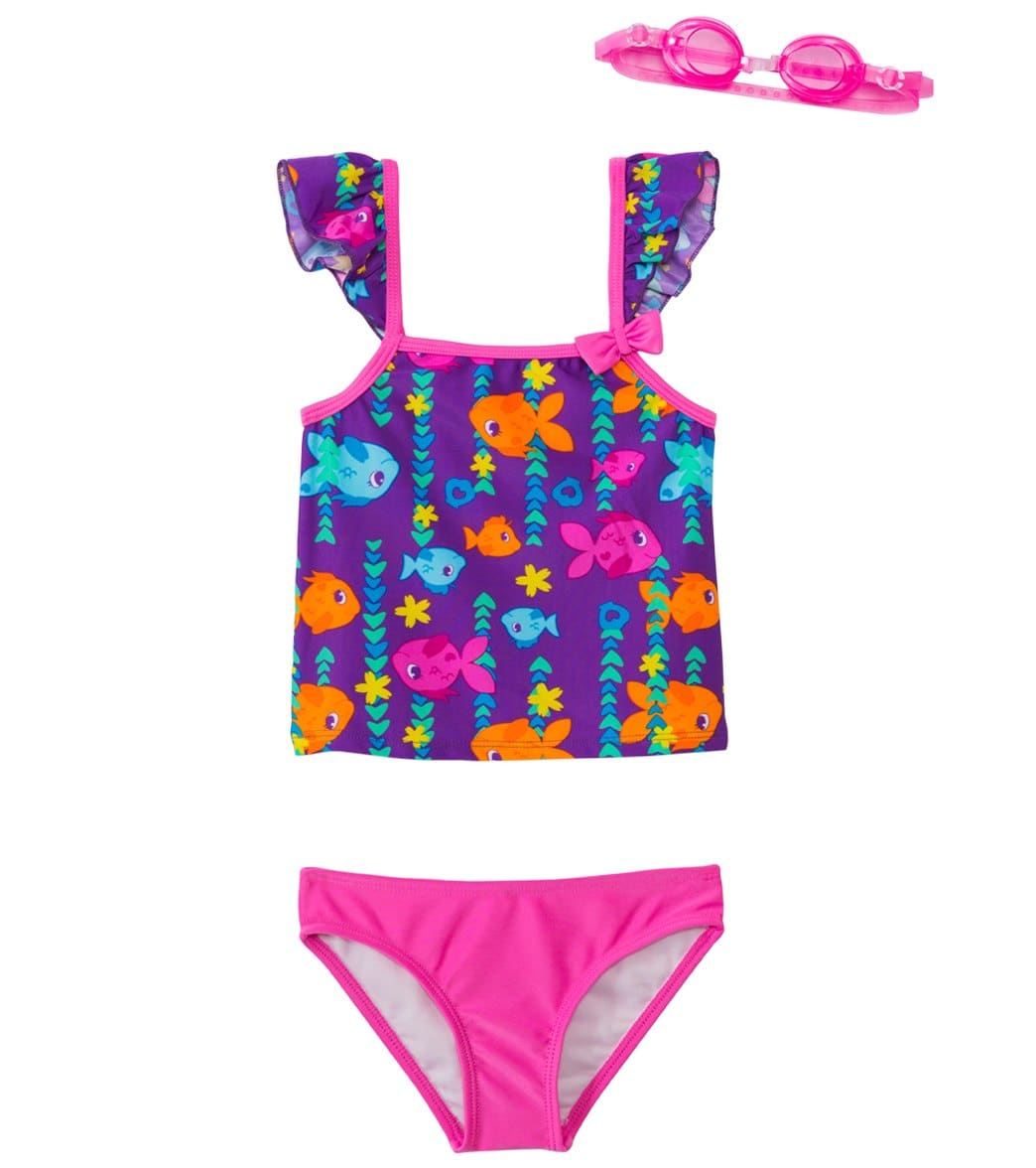 Jump N Splash Girls' Fab Fish Two-Piece Swimsuit W/ Free Goggles 4-6X - Multi 4 - Swimoutlet.com