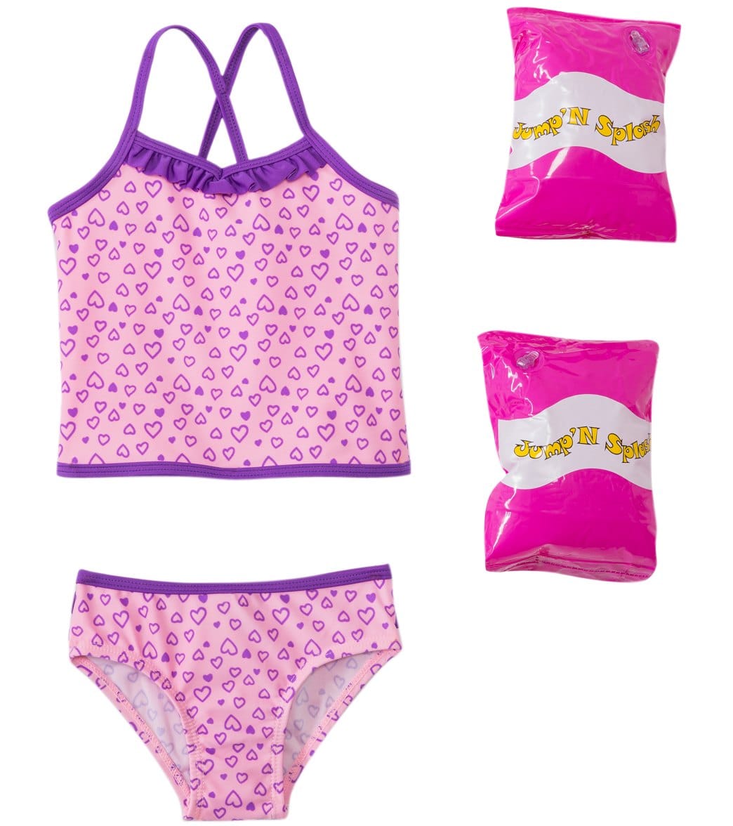 Jump N Splash Toddler Girls' Happy Heart Two-Piece Swimsuit W/ Free Floaties 2T-4T - Multi 2T - Swimoutlet.com