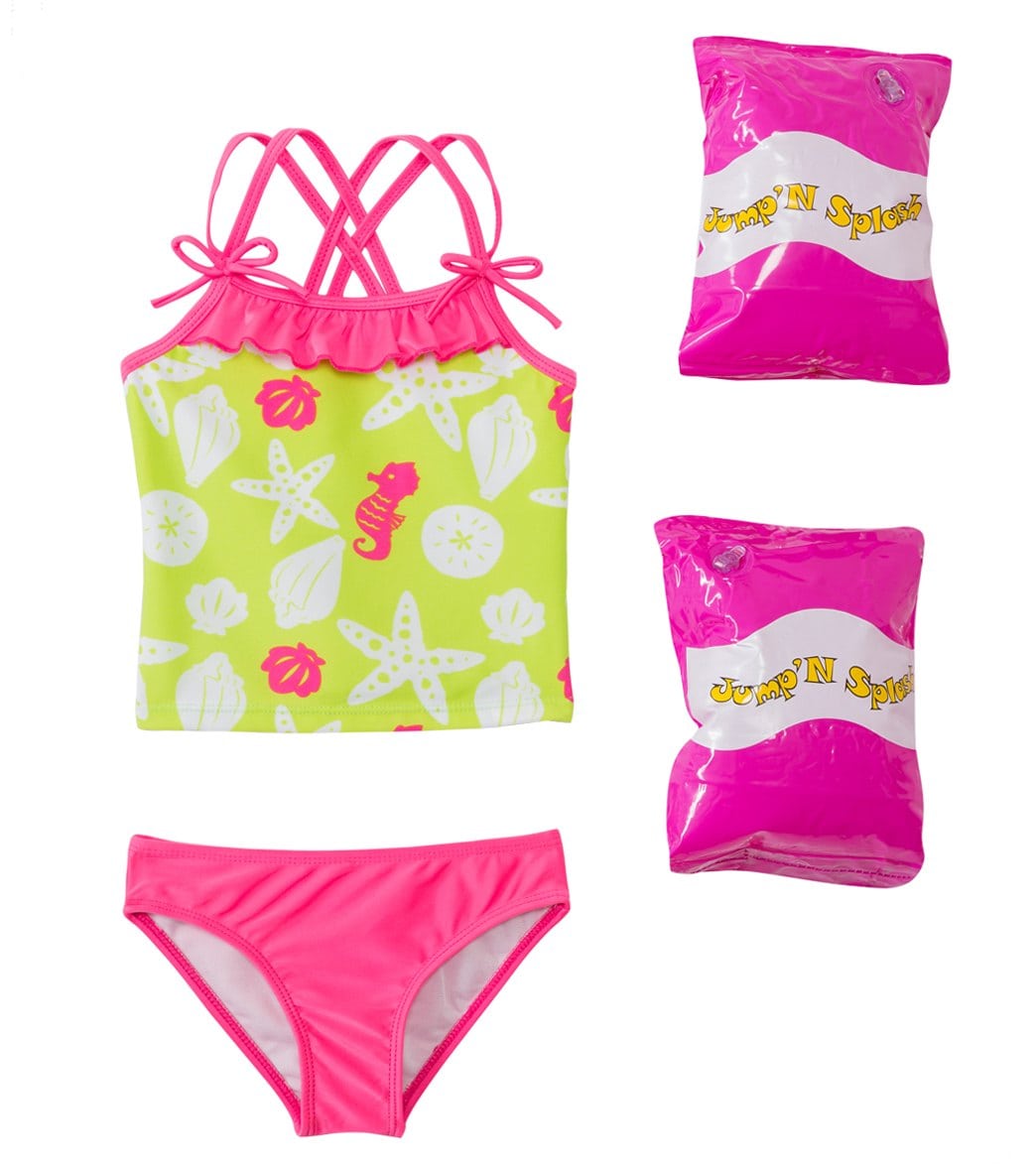 Jump N Splash Toddler Girls' Susie Seashell Two-Piece Swimsuit W/ Free Floaties 2T-3T - Multi 2T - Swimoutlet.com